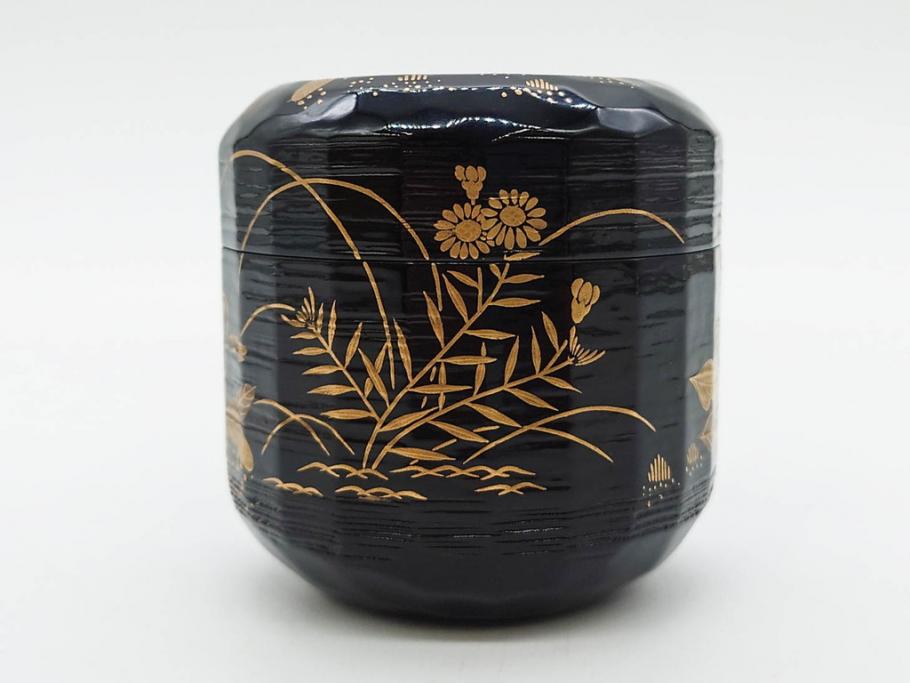 木具師 橋村萬象造　細やかな蒔絵が魅力の棗(折撓、花押、春秋、たんぽぽ、すすき、ススキ、花、植物、鵬雲斎書付き、木製、漆器、茶入れ、茶道具、茶筒、茶器、共箱付き)(R-079309)