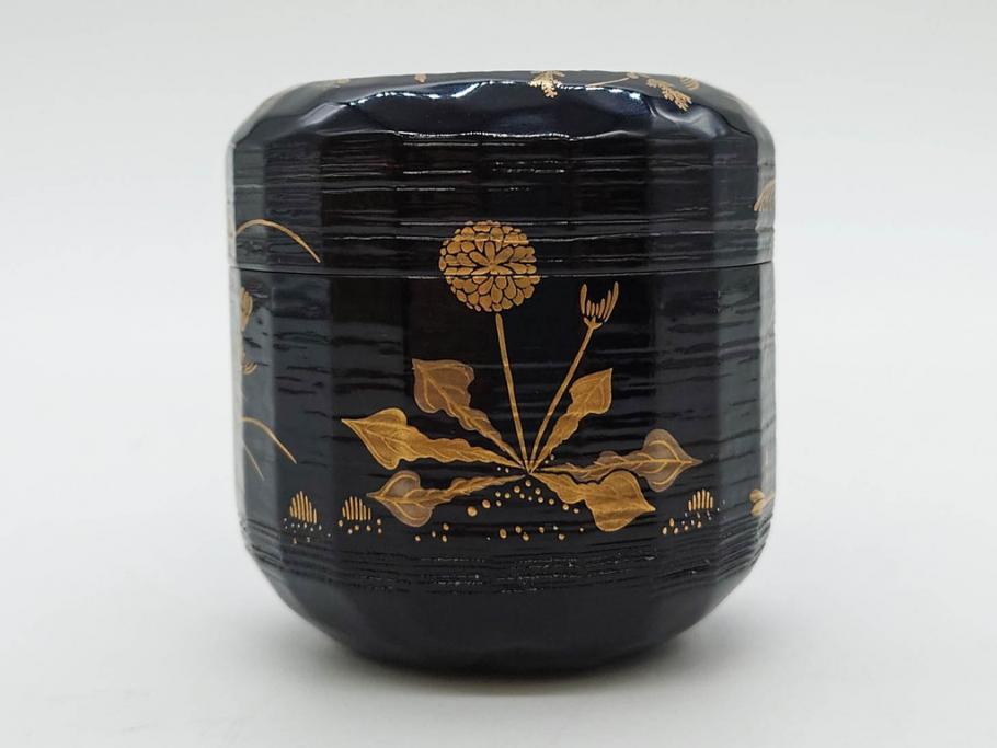 木具師 橋村萬象造　細やかな蒔絵が魅力の棗(折撓、花押、春秋、たんぽぽ、すすき、ススキ、花、植物、鵬雲斎書付き、木製、漆器、茶入れ、茶道具、茶筒、茶器、共箱付き)(R-079309)