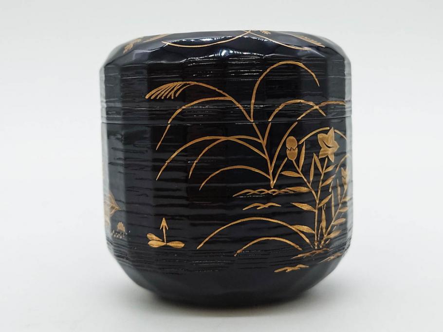 木具師 橋村萬象造　細やかな蒔絵が魅力の棗(折撓、花押、春秋、たんぽぽ、すすき、ススキ、花、植物、鵬雲斎書付き、木製、漆器、茶入れ、茶道具、茶筒、茶器、共箱付き)(R-079309)