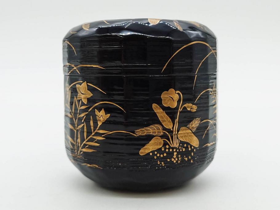 木具師 橋村萬象造　細やかな蒔絵が魅力の棗(折撓、花押、春秋、たんぽぽ、すすき、ススキ、花、植物、鵬雲斎書付き、木製、漆器、茶入れ、茶道具、茶筒、茶器、共箱付き)(R-079309)