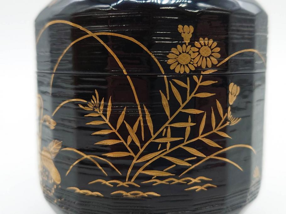 木具師 橋村萬象造　細やかな蒔絵が魅力の棗(折撓、花押、春秋、たんぽぽ、すすき、ススキ、花、植物、鵬雲斎書付き、木製、漆器、茶入れ、茶道具、茶筒、茶器、共箱付き)(R-079309)
