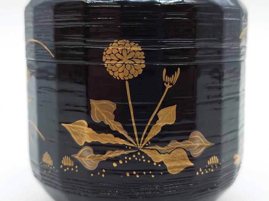 木具師 橋村萬象造　細やかな蒔絵が魅力の棗(折撓、花押、春秋、たんぽぽ、すすき、ススキ、花、植物、鵬雲斎書付き、木製、漆器、茶入れ、茶道具、茶筒、茶器、共箱付き)(R-079309)