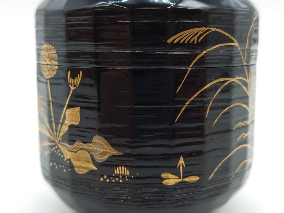 木具師 橋村萬象造　細やかな蒔絵が魅力の棗(折撓、花押、春秋、たんぽぽ、すすき、ススキ、花、植物、鵬雲斎書付き、木製、漆器、茶入れ、茶道具、茶筒、茶器、共箱付き)(R-079309)