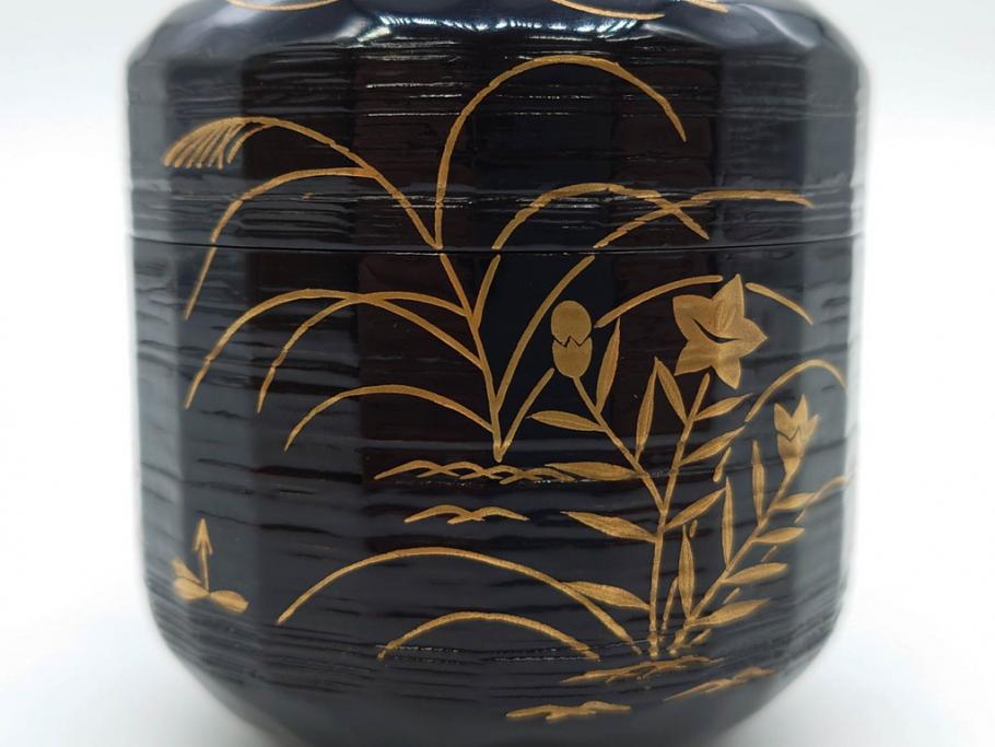 木具師 橋村萬象造　細やかな蒔絵が魅力の棗(折撓、花押、春秋、たんぽぽ、すすき、ススキ、花、植物、鵬雲斎書付き、木製、漆器、茶入れ、茶道具、茶筒、茶器、共箱付き)(R-079309)