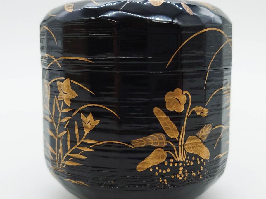 木具師 橋村萬象造　細やかな蒔絵が魅力の棗(折撓、花押、春秋、たんぽぽ、すすき、ススキ、花、植物、鵬雲斎書付き、木製、漆器、茶入れ、茶道具、茶筒、茶器、共箱付き)(R-079309)