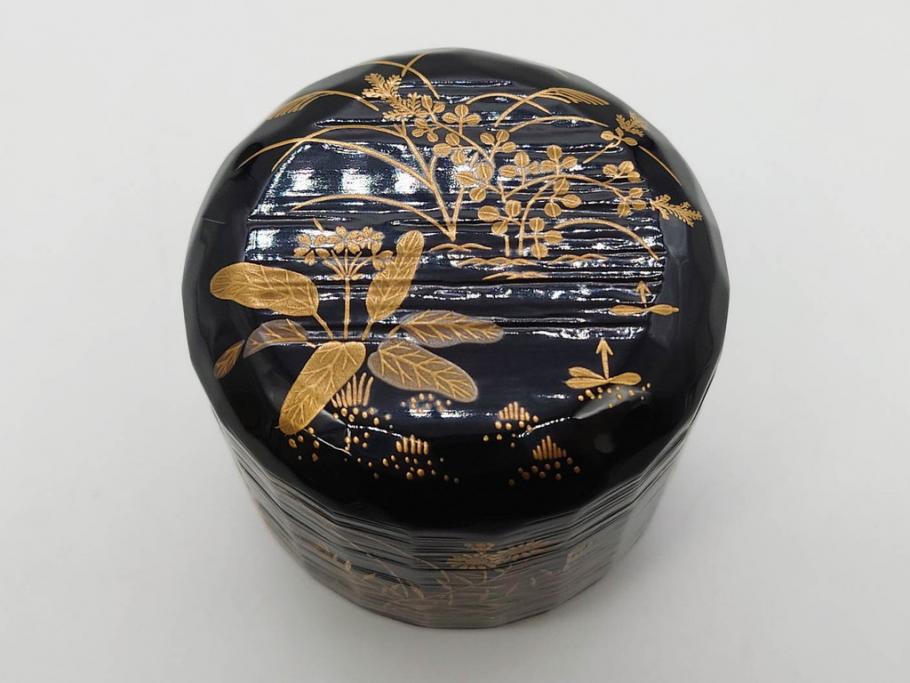 木具師 橋村萬象造　細やかな蒔絵が魅力の棗(折撓、花押、春秋、たんぽぽ、すすき、ススキ、花、植物、鵬雲斎書付き、木製、漆器、茶入れ、茶道具、茶筒、茶器、共箱付き)(R-079309)