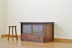 アンティーク家具　古い木の結霜ガラスローボード