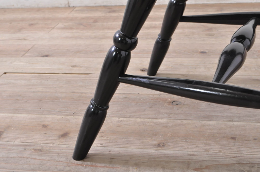 和製ビンテージ　松本民芸家具　#16型スピンドルチェア　ゆったりと座れるダイニングチェア4脚セット(板座チェア、椅子、イス、ヴィンテージ)(定価4脚で約40万円)(R-072360)
