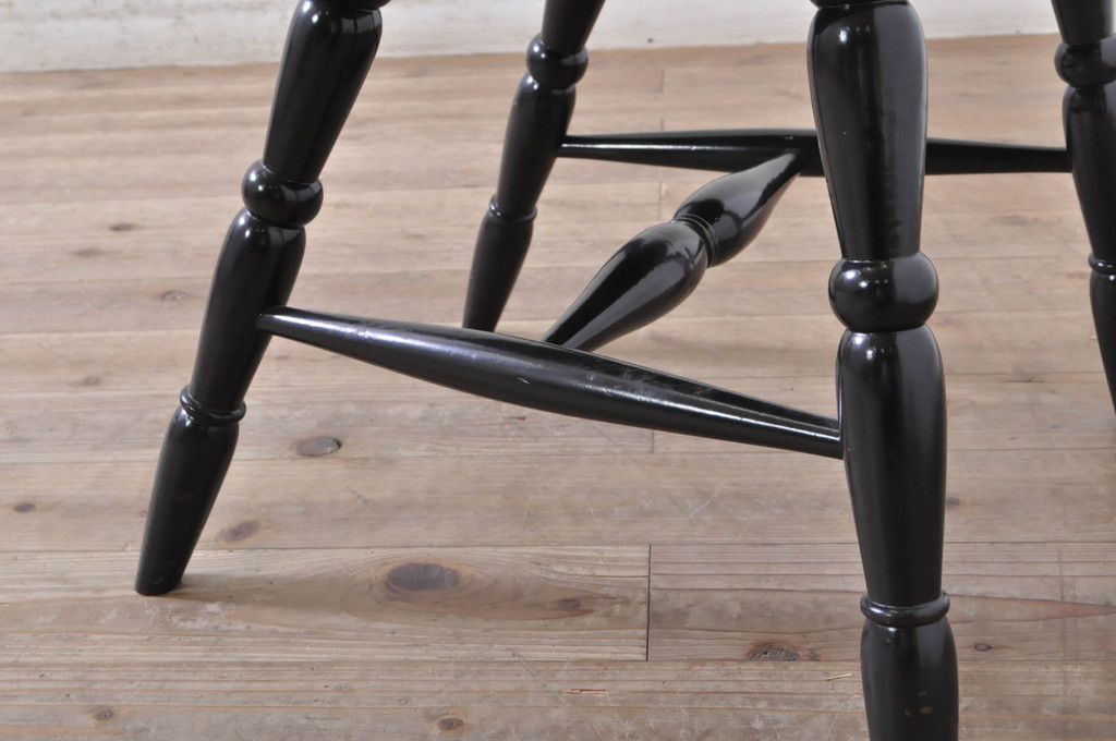 和製ビンテージ　松本民芸家具　#16型スピンドルチェア　ゆったりと座れるダイニングチェア4脚セット(板座チェア、椅子、イス、ヴィンテージ)(定価4脚で約40万円)(R-072361)