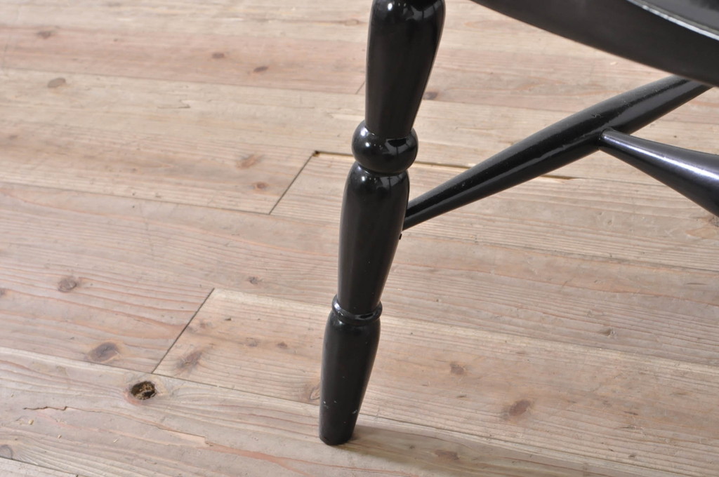 和製ビンテージ　松本民芸家具　#16型スピンドルチェア　ゆったりと座れるダイニングチェア4脚セット(板座チェア、椅子、イス、ヴィンテージ)(定価4脚で約40万円)(R-072367)