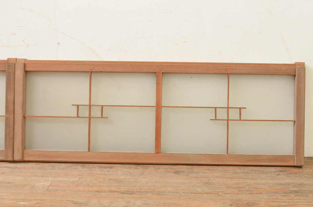 アンティーク建具　和の趣溢れる横長ガラス窓2枚セット(明かり取り、明り取り、ガラス欄間、引き戸、ガラス戸)(R-070993)