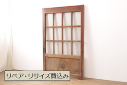 アンティーク建具　高級品!!　石川県産　鏡板欅(ケヤキ)材　バイカラーが目を引く上品なガラス戸4枚セット(引き戸)(R-072548)