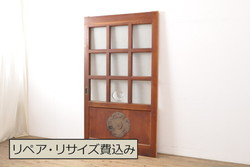 アンティーク建具　ナラ材　大正ロマンな空間を演出する両開き窓1対(2枚セット、木製扉)(R-067721)