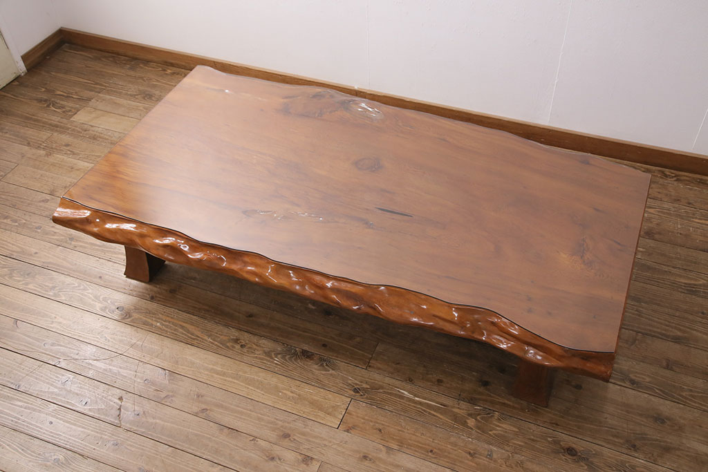 中古 民芸家具 ガラス天板付き 最高級品!屋久杉一枚板の天板が 中古 民芸家具 ガラス天板付き 最高級品!屋久杉一枚板の天板が