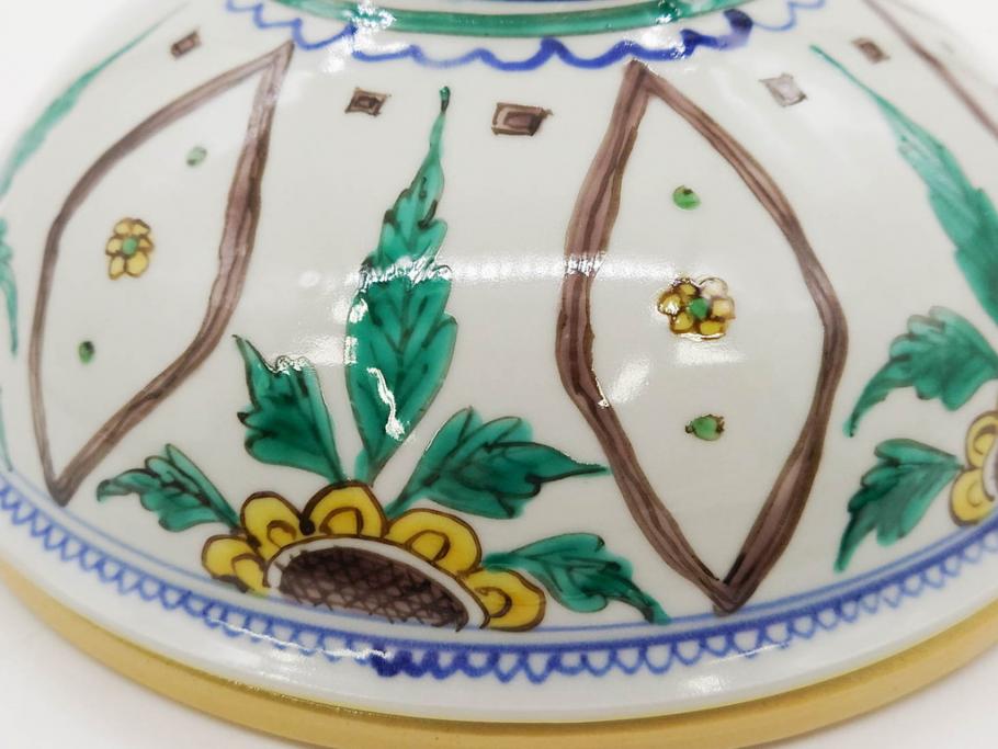 正木春蔵　九谷焼　呉須色絵　染付　約22cm　7.1寸　鮮やかに絵付けされた可愛らしい蓋物(向日葵、ひまわり、花、植物、大平、深鉢、和皿、和食器、七寸一分、裏印、外箱付き)(R-079320)