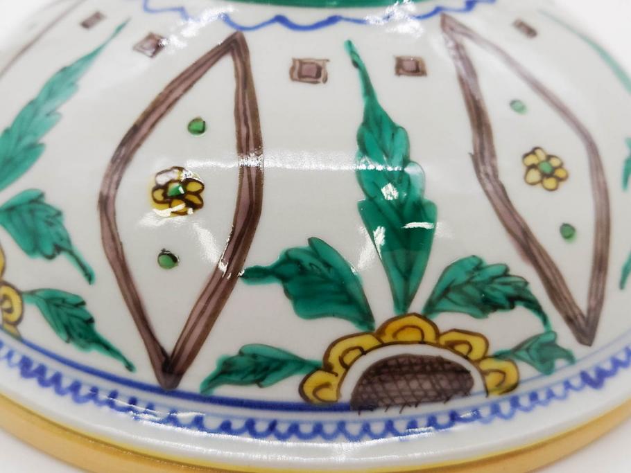 正木春蔵　九谷焼　呉須色絵　染付　約22cm　7.1寸　鮮やかに絵付けされた可愛らしい蓋物(向日葵、ひまわり、花、植物、大平、深鉢、和皿、和食器、七寸一分、裏印、外箱付き)(R-079320)