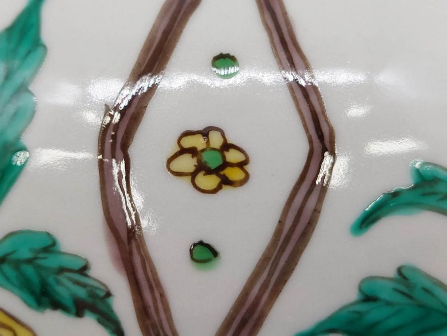 正木春蔵　九谷焼　呉須色絵　染付　約22cm　7.1寸　鮮やかに絵付けされた可愛らしい蓋物(向日葵、ひまわり、花、植物、大平、深鉢、和皿、和食器、七寸一分、裏印、外箱付き)(R-079320)