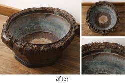 火鉢を綺麗に再生!高品質リペアを施し、内部側面を補修。