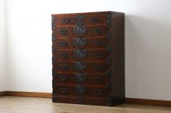 中古　美品　岩谷堂箪笥　存在感のある金具と美しい杢目が目を惹く整理箪笥(和タンス、収納箪笥、衣装箪笥、引き出し、チェスト)(R-078016)