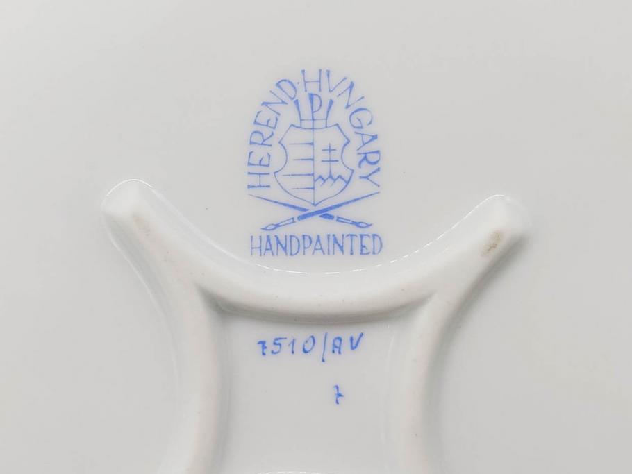 ヘレンド　ハンガリー　HEREND HVNGARY　アポニー・グリーン　オープンワーク　落ち着いた雰囲気のエレガントなプレート(トレイ、トレー、角皿、透かし、四角、スクエア、変形皿、レース、洋食器)(R-079326)