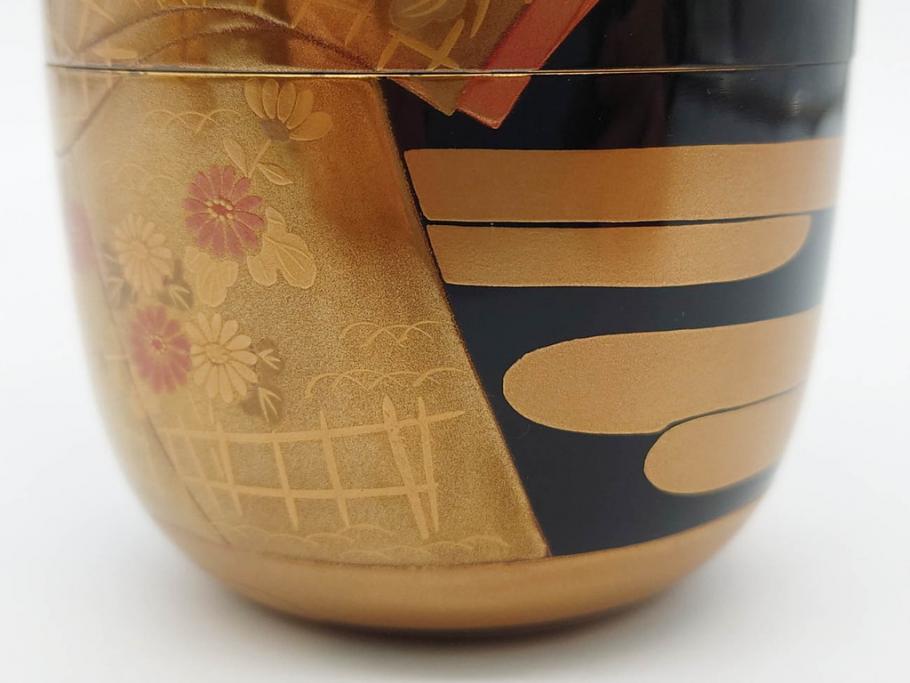 博友作　輪島塗　優美で豪華な棗(菊、花、雲模様、蒔絵、漆器、木製、茶入れ、茶筒、茶道具、茶器、共箱付き)(R-079327)