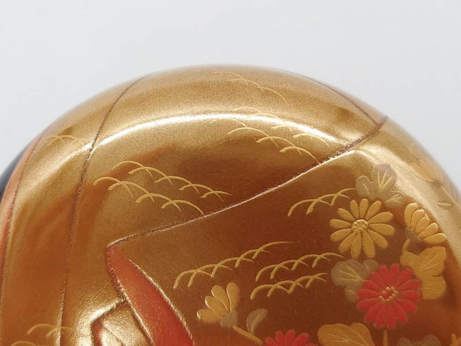 博友作　輪島塗　優美で豪華な棗(菊、花、雲模様、蒔絵、漆器、木製、茶入れ、茶筒、茶道具、茶器、共箱付き)(R-079327)