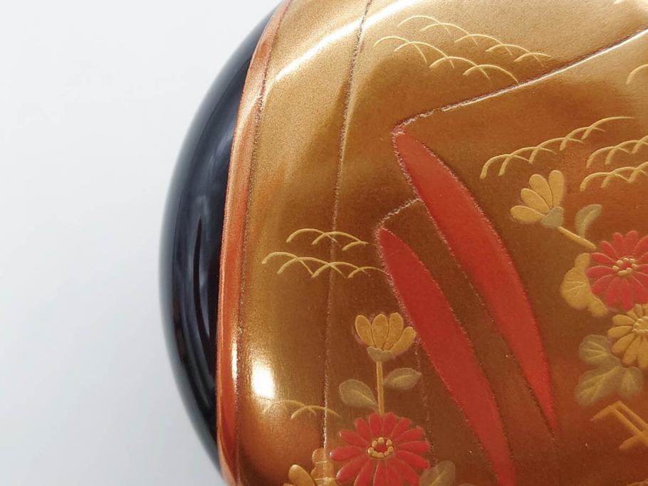 博友作　輪島塗　優美で豪華な棗(菊、花、雲模様、蒔絵、漆器、木製、茶入れ、茶筒、茶道具、茶器、共箱付き)(R-079327)