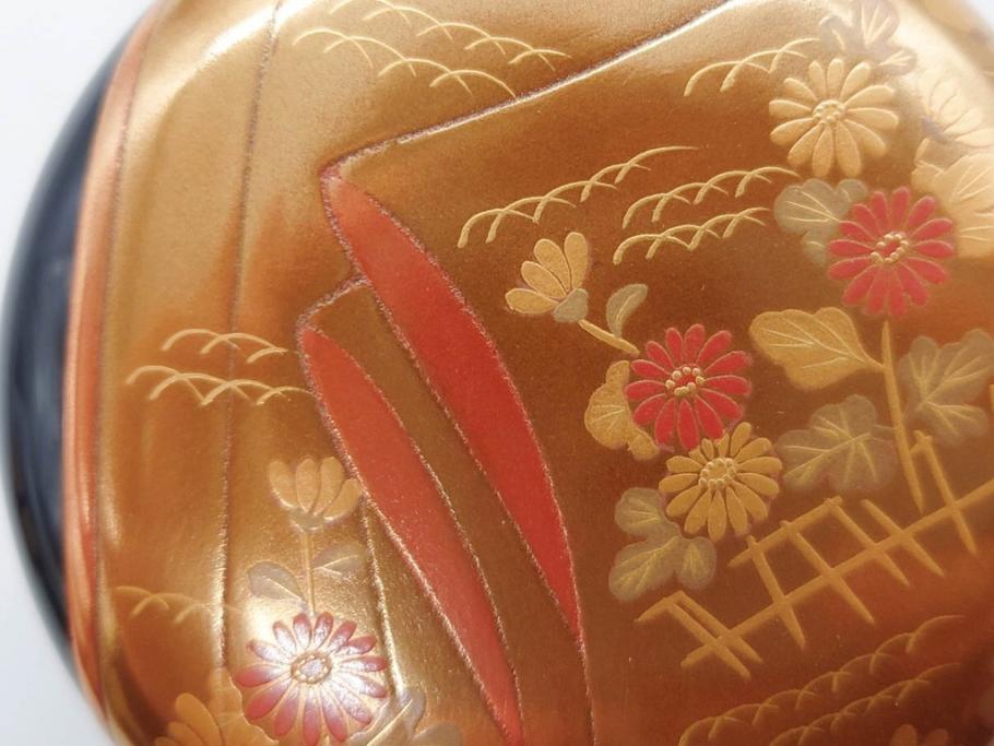博友作　輪島塗　優美で豪華な棗(菊、花、雲模様、蒔絵、漆器、木製、茶入れ、茶筒、茶道具、茶器、共箱付き)(R-079327)