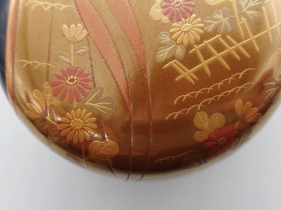 博友作　輪島塗　優美で豪華な棗(菊、花、雲模様、蒔絵、漆器、木製、茶入れ、茶筒、茶道具、茶器、共箱付き)(R-079327)