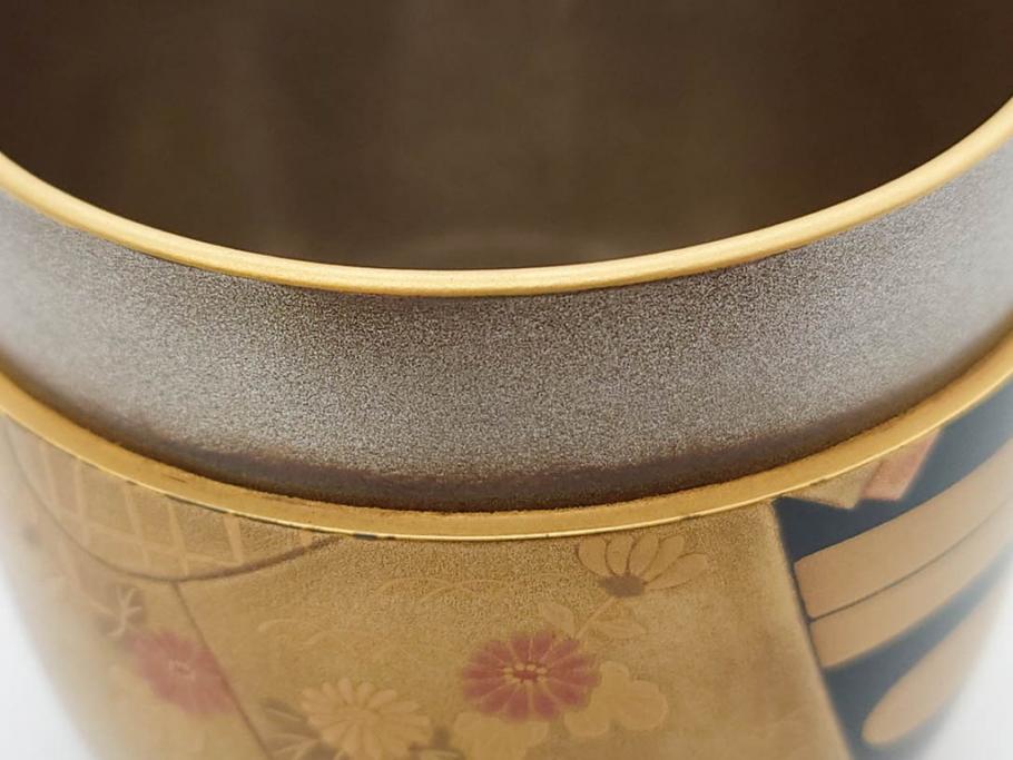 博友作　輪島塗　優美で豪華な棗(菊、花、雲模様、蒔絵、漆器、木製、茶入れ、茶筒、茶道具、茶器、共箱付き)(R-079327)