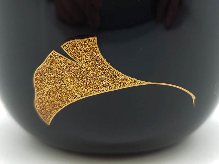 鈴谷鐵五郎　輪島塗　銀杏　繊細な蒔絵に見惚れる棗(いちょう、梨地、漆器、木製、茶入れ、茶筒、茶道具、茶器、共布付き、共箱付き)(R-079428)