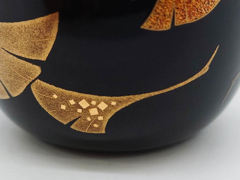 鈴谷鐵五郎　輪島塗　銀杏　繊細な蒔絵に見惚れる棗(いちょう、梨地、漆器、木製、茶入れ、茶筒、茶道具、茶器、共布付き、共箱付き)(R-079428)