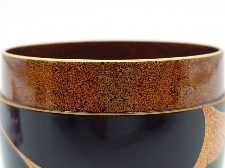 鈴谷鐵五郎　輪島塗　銀杏　繊細な蒔絵に見惚れる棗(いちょう、梨地、漆器、木製、茶入れ、茶筒、茶道具、茶器、共布付き、共箱付き)(R-079428)