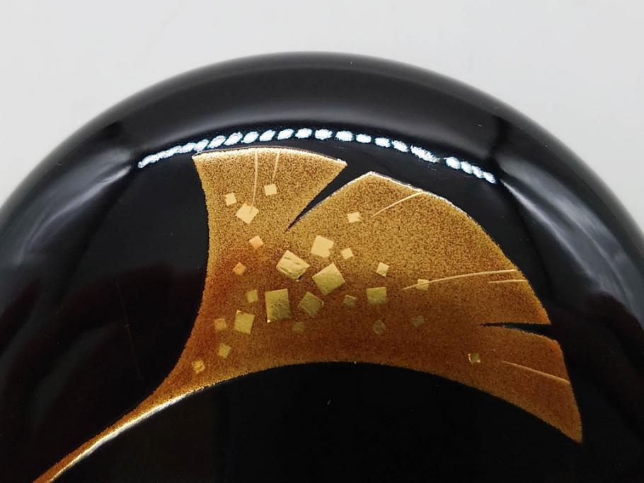 鈴谷鐵五郎　輪島塗　銀杏　繊細な蒔絵に見惚れる棗(いちょう、梨地、漆器、木製、茶入れ、茶筒、茶道具、茶器、共布付き、共箱付き)(R-079428)