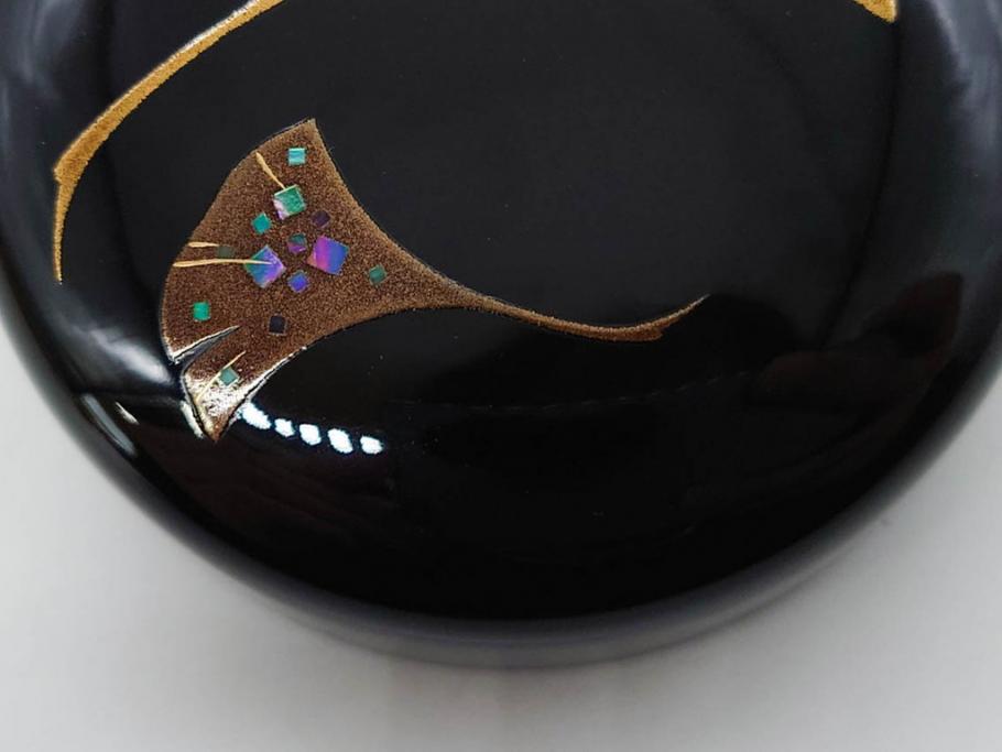鈴谷鐵五郎　輪島塗　銀杏　繊細な蒔絵に見惚れる棗(いちょう、梨地、漆器、木製、茶入れ、茶筒、茶道具、茶器、共布付き、共箱付き)(R-079428)