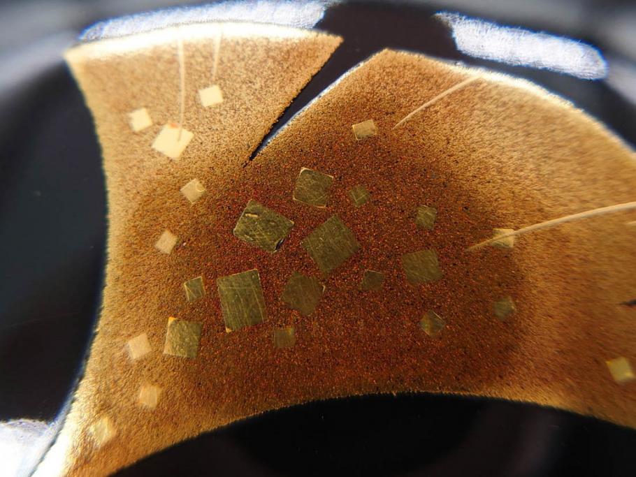 鈴谷鐵五郎　輪島塗　銀杏　繊細な蒔絵に見惚れる棗(いちょう、梨地、漆器、木製、茶入れ、茶筒、茶道具、茶器、共布付き、共箱付き)(R-079428)