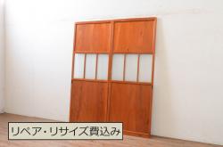 【オーダー建具実例】当店商品を参考に菱形模様の障子戸をご希望サイズで新規製作しました。上下ともに組子障子にし戸車を取り付け。深い濃い茶色の着色で和モダンな雰囲気に。(引き戸、建具)