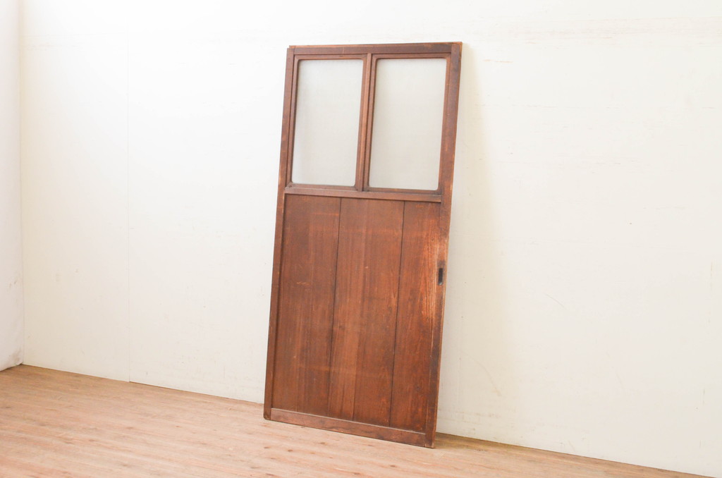 アンティーク建具　横桟付き　ノスタルジックな雰囲気漂うガラス戸1枚(板戸、引き戸)(R-071240)