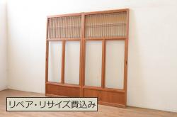 ビンテージ建具　杉材　和レトロな空間づくりにおすすめな障子戸2枚セット(引き戸、建具)(R-043813)