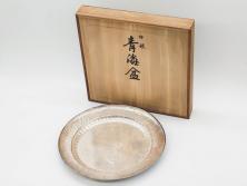 戦前　大阪　尚美堂造　純銀　青海盆　重量 約444g　気品を感じるお盆(トレー、トレイ、丸盆、シルバー、共布付き、共箱付き)(R-079434)