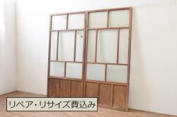 アンティーク建具　大正ロマン　ノスタルジックな雰囲気溢れるガラス戸2枚セット(引き戸)(R-072517)