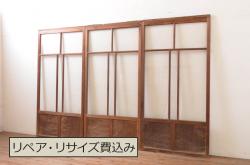 海外アンティーク　オーク材　特大!!品のあるデザインのアイアンフェンス入り両開きドア1対2枚セット(建具、木製扉)(R-068514)