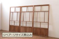 アンティーク建具　大正ロマン　どこか懐かしい雰囲気漂うガラス戸3枚セット(引き戸)(R-072521)