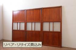 アンティーク建具　落ち着いた和の空間づくりにおすすめ!マス目(升目)の格子窓1枚(きつね格子、狐格子、格子戸、板戸、引き戸)(R-068035)