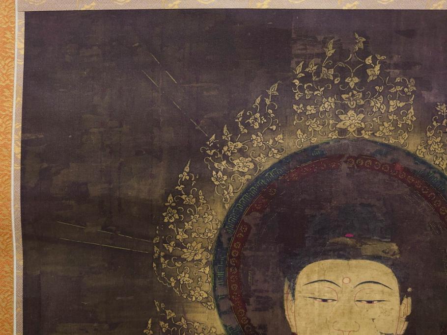 工芸　複製画　神護寺所蔵　国宝　釈迦如来像　第577番　掛軸(第五百七十七番、掛け軸、絹本、仏画、共箱付き、解題、多色コロタイプ印刷、手彩色)(R-079460)　