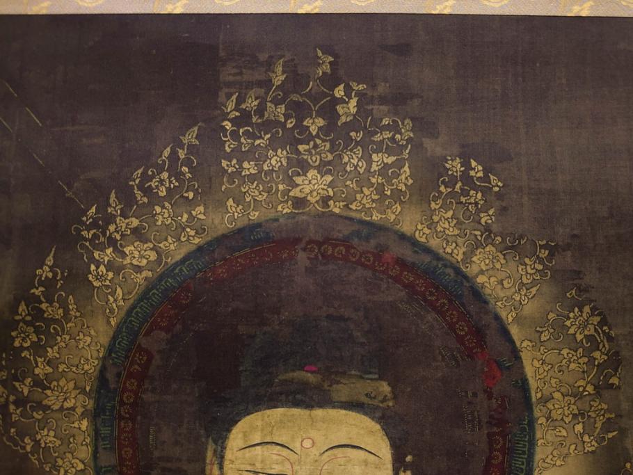 工芸　複製画　神護寺所蔵　国宝　釈迦如来像　第577番　掛軸(第五百七十七番、掛け軸、絹本、仏画、共箱付き、解題、多色コロタイプ印刷、手彩色)(R-079460)　