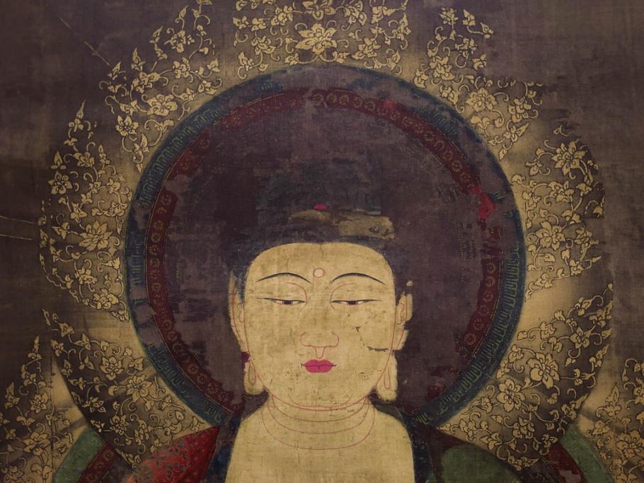 工芸　複製画　神護寺所蔵　国宝　釈迦如来像　第577番　掛軸(第五百七十七番、掛け軸、絹本、仏画、共箱付き、解題、多色コロタイプ印刷、手彩色)(R-079460)　