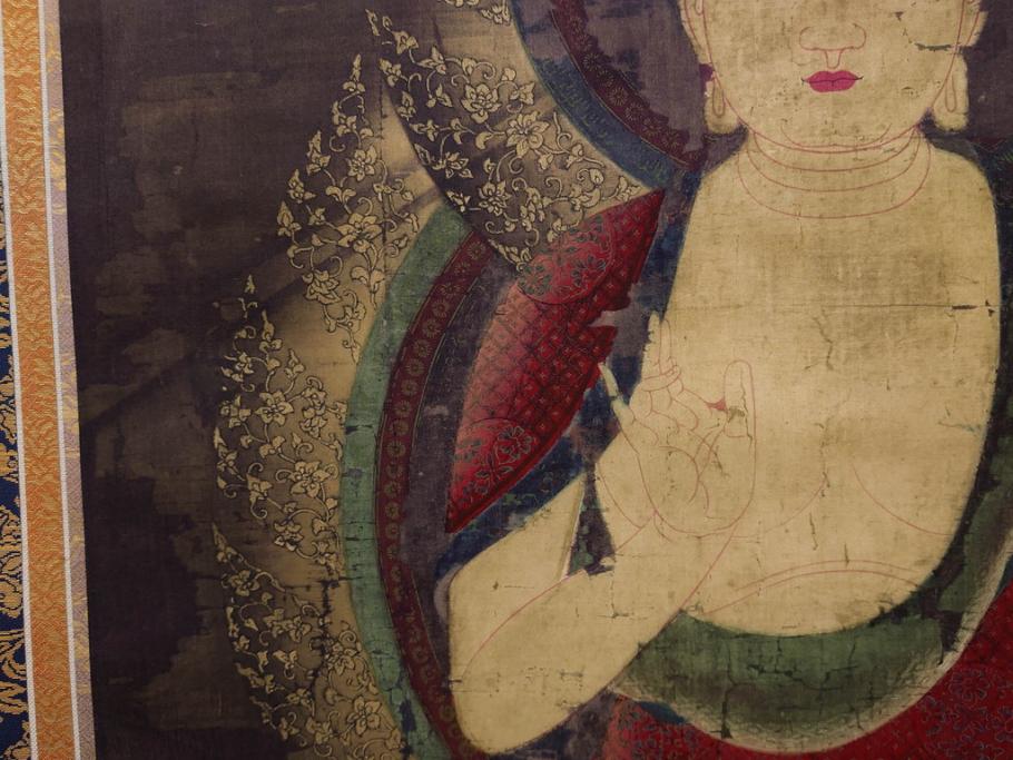 工芸　複製画　神護寺所蔵　国宝　釈迦如来像　第577番　掛軸(第五百七十七番、掛け軸、絹本、仏画、共箱付き、解題、多色コロタイプ印刷、手彩色)(R-079460)　
