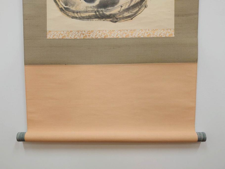 小林五浪　「茄子」　掛軸(掛け軸、なす、野菜、バッタ、飛蝗、昆虫、日本画、共箱付き)(R-079464)
