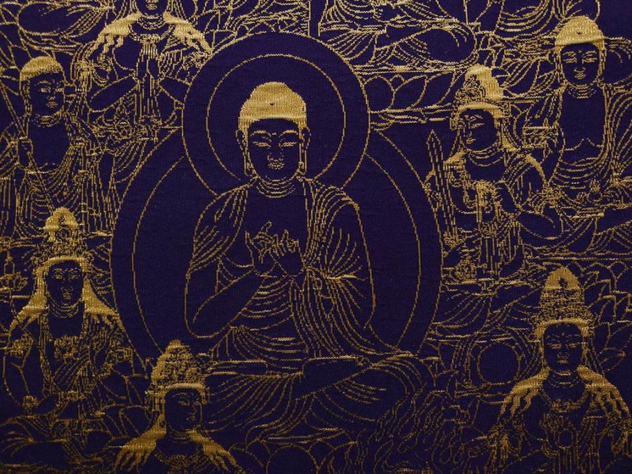 暁山人作　本金当麻つづれ十三佛像図　掛軸(掛け軸、仏画、仏具、京表具 横山清和堂、表装の栞つき、共箱付き)(R-079466)